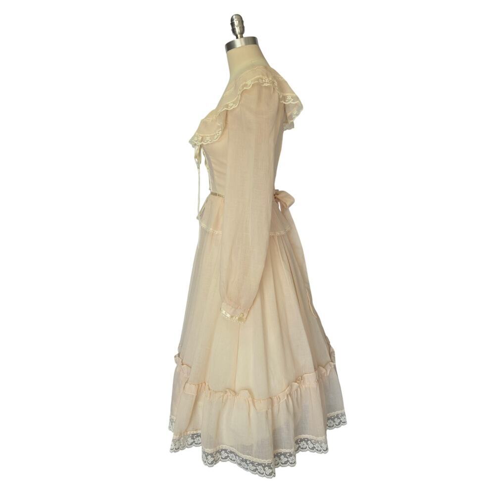 Gunne Sax Peplum Midi Dress Size S 7 9 Pink Corset Vintage 70s Prairie Bridal - Picture 11 of 14